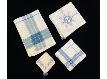 2 Sets Blue/White Table Linens With Table Cloths & Matching Napkins