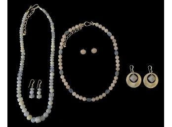 Trio Of Semi Precious Stone Jewelry With Sterling Silver Findings