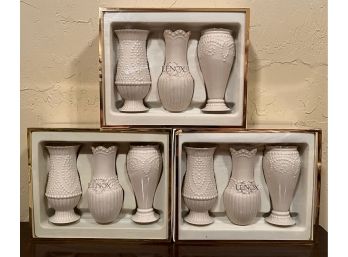 Set Of 3 White Classic Lenox Beaded Vases