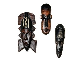 3 Pc. African Wood Carvings Wall Hanging Decor