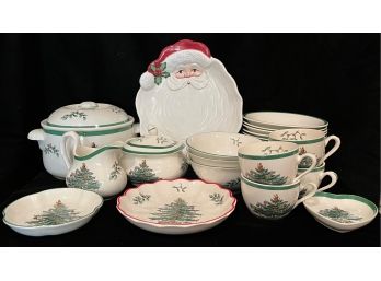 Enormous Lot Of Spode Ceramic Holiday Christmas Themed Dishes Including Plates, Pitchers, Tea Cups And More