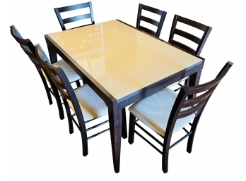Modern Dining Table With Glass Top & 6 Chairs In Espresso Finish
