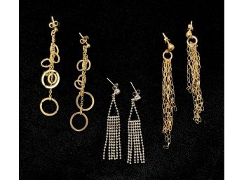 3 Pairs Of .925 Sterling Silver Earrings, 2 Gold Tone And 1 Silver Tone With Diamond Like Stone