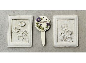 3 Pc. Stone Like Decor With Floral Plaques