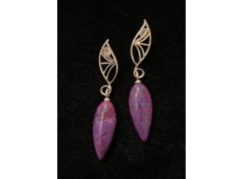 Sterling Silver And Purple Turquoise Like Stone Drop Earrings