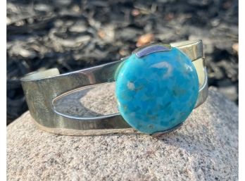 DTR Signed .925 Sterling Silver And Turquoise Cuff Bracelet