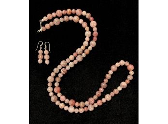 Strawberry Quartz Like Stone With .925 Sterling Silver Necklace And Earrings
