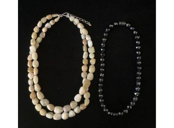 Pair Of Semi Precious Stone Necklaces One Black With Magnetic Clasp And One Yellow Opal With .925 Findings