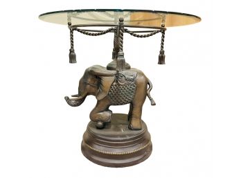 Metal Elephant Base Round Glass Top Side Table