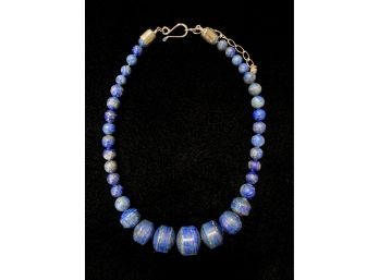 Blue Lapis Rondelle Necklace With .925 Sterling Silver Clasp