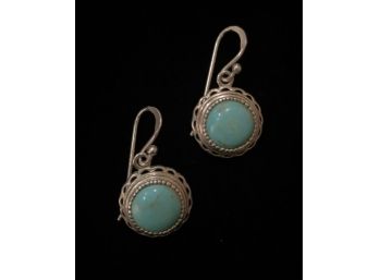 Turquoise And .925 Sterling Silver Drop Earrings