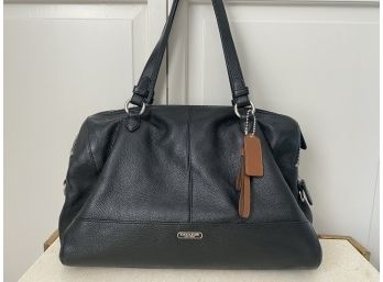Coach Black Leather Handbag With Bronze Satin Interior