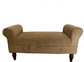 Fawn Brown Ultrasuede Bench Settee With Wooden Legs