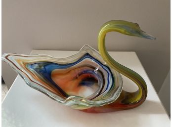 Murano Style Colorful Swan Candy Dish