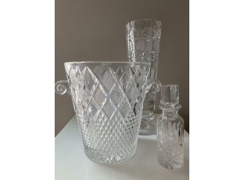 Set Of 3 Cut Glass And Crystal Pieces Including Crystal Decanter & American Brilliant Vase