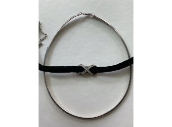 Two Necklaces Including Sterling Silver Choker And Velvet Choker - Velvet Choker With Sterling Silver Charm