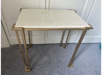Heavy Travertine Top Side Table With Gilt Legs