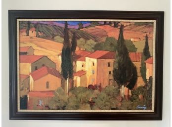 Reproduction Print On Board Of Mediterranean Countryside In Dark Wood Frame