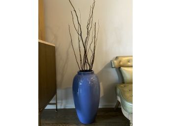 Tall Blue Pottery Vase With Twig Foliage