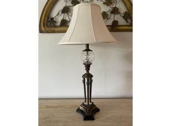 Art Nuveau Style Lamp With Three Figural Sirens, Cut Glass Orb And Finial Top