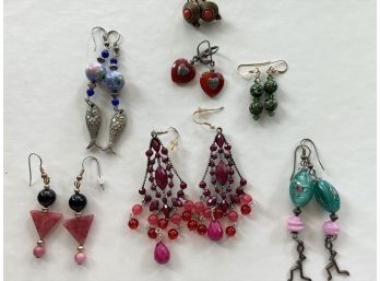 Fun Collection Of  Dangling Statement Earrings -7 Pairs!
