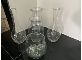 Collection Of 5 Glass Vases & Decanters