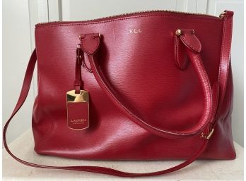 Lauren Ralph Lauren Red Patent Leather Large Handbag With Brass Detailing