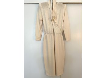 St. John For Sacks Neiman Marcus Cream Knit Evening Dress With Matching Enamel Belt