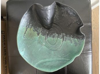 Large Earthenware Salt Glazed Sculpture-Form Serving Dish In Shades Of Blue