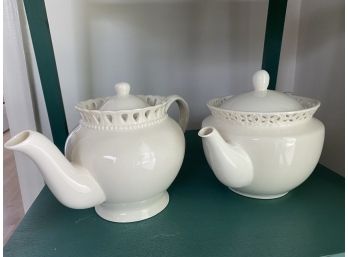 Pair Of Two Godinger China Porcelain Teapots With Filtered Interior Spout