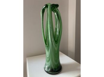 Murano Style Green & White Art Glass Free Form Vase