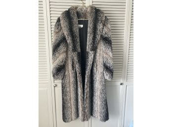 Lew Magram Faux Fur Full Length Coat Made In USA Size 6