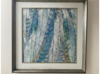 Decorative Blue Feather Art Piece Art Piece 24” X 24”