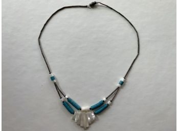 Sterling Silver + Turquoise-like Stone With Mother Of Pearl Detailing