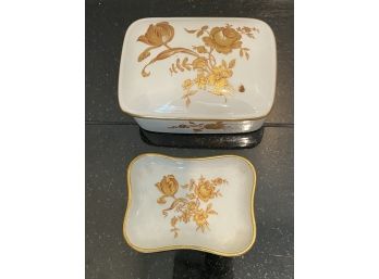 Painted Ivory And Gold French Limoges Trinket Dishes- One Lidded