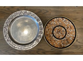 Wilton Pewter Charger Dish With Zig-zag Detailing And Decorative Mosaic Plate