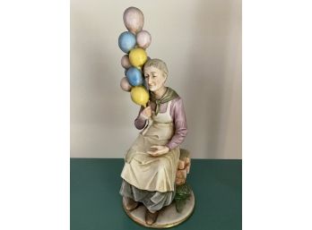 Capodimonte Porcelain Peasant Woman With Balloons Signed Pucci