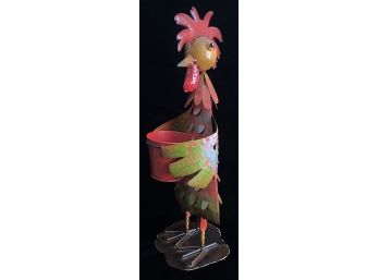Decorative Tin Rooster Sculpture W/ Bucket