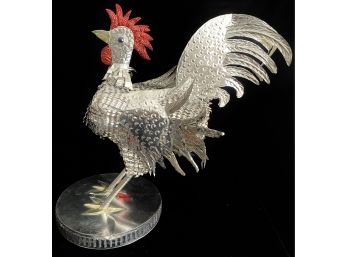 Intricate Hand Made Tin Rooster Sculpture