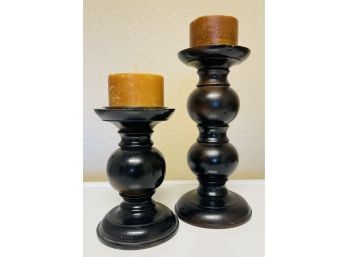 2 Wood Pillar Candle Holders