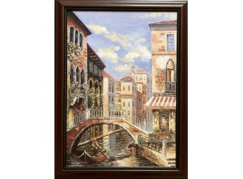 Exquisite City Canal Scene Oil On Canvas