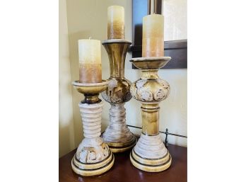 3 Ceramic Pillar Candle Holders