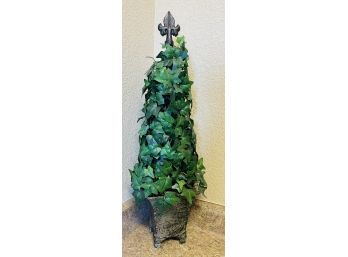 Faux Ivy Topiary In Metal Planter With Finial Top