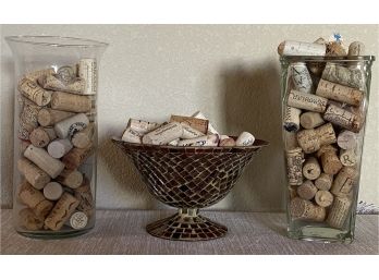 Large Collections Of Wine Corks In Glass Vases/ Bowl