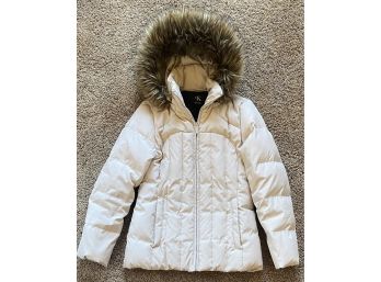 Cream Calvin Klein Size S Winter Coat W/ Faux Fur Lined Hoodie