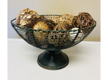 Decorative Orbs In Metal Bowl