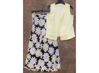 Casual Corner Yellow & Black Size 6 Floral Vest & Skirt