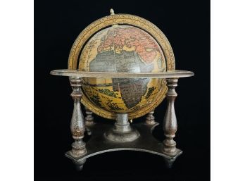 Vintage Made In Italy World Globe Wood Frame