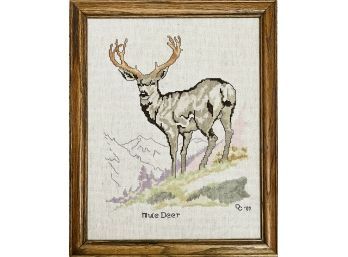 Framed Mule Deer Cross Stitch Picture