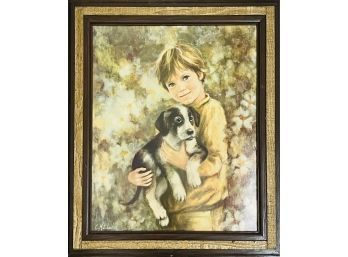Framed Print Of Boy With Puppy